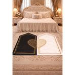 Dilex Kalpli Çift Seccade Seti Tespihli Gelin Damat Bohçası, Kadife Gold Nakışlı Seccade Takımı, Çeyizlik Hediyelik 2’li 70x120 cm