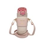 Diller 360 ML Pembe Moda Deri Kılıflı Pipetli Askılı Pastel Renkli Paslanmaz Çelik Termos