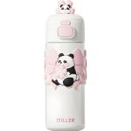 Diller 480ML Yeni Koleksiyon Sevimli Hayvanlar Süslü Pipetli/pipetsiz El Askılı Paslanmaz Çelik Termos - Pembe