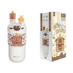 DILLER 520ml Capybara Karikatür Termos Şişe - SUS316 Paslanmaz Çelik İzoleli Su Şişesi, Saman, Ayarlanabilir Kayış, Kilitleme Kapağı ve Bardak Kılıfı - Sıcak ve Soğuk İçecekler için Sevimli Vakum