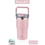 Dıller 620 Ml Tek Kapak Çift Kullanım Pipetli/Pipetsiz Taşıma Kulplu Mug/Çelik Termos-Ffdıllerd9168