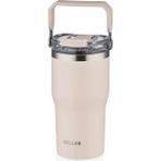Diller 620ML Yeni Koleksiyon Tumbler Pipetli/pipetsiz Kullanım Kulplu Paslanmaz Çelik Termos - Bej