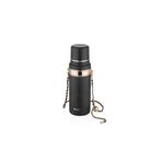 DILLER 700 ml Paslanmaz Çelik Pipetli Termos, 12 Saat Sıcak/Soğuk, Siyah, Gold Zincirli, Boyun Askılı