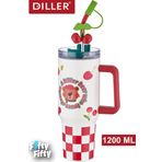 Dıller Quencher Cup 1200 Ml Pipetli/Rahat İçim Kulplu Paslanmaz Çelik Termos -Ffdıllerd9221