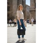 Dilora Kadın Tote Shopper Çanta Kontrast Dikiş Ön Cep ve Cüzdan Detaylı Geniş Hacimli Casual Günlük Omuz Çantası - Siyah