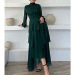 Diloxe Boğazlı Drape Detaylı Şifon Elbise - 42 - Yeşil