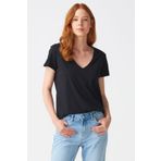 Dilvin 101A03470 Ekru V Yaka Basic Kadın T-shirt
