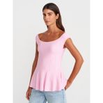Dilvin 10741 Kayık Yaka Volanlı Triko Bluz-Pembe - Standart