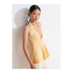 Dilvin 10787 Halter Yaka Peplum Triko Bluz-Sarı