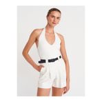 Dilvin 10794 Halter V Yaka Basıc Bluz-Beyaz