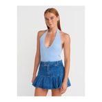 Dilvin 10794 Halter V Yaka Basıc Bluz-Mavi