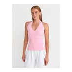 Dilvin 10794 Halter V Yaka Basıc Bluz-Pembe