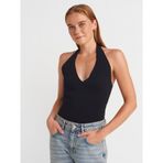 Dilvin 10794 Halter V Yaka Basıc Bluz-siyah Siyah