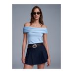 Dilvin 10797 Bardot Yaka Metal Detaylı Triko Bluz-Mavi