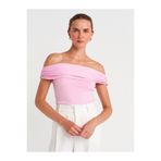 Dilvin 10797 Bardot Yaka Metal Detaylı Triko Bluz-Pembe