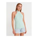 Dilvin 10798 Halter Bağlamalı Yaka Fitilli Triko Bluz-Mint