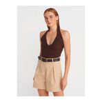 Dilvin 10799 Halter V Yaka Dokulu Triko Bluz-Kahve