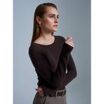 Dilvin 10840 Kayık Yaka Kaşmir Karışımlı Kazak-koyu Kahve Kahverengi