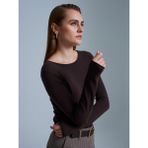 Dilvin 10840 Kayık Yaka Kaşmir Karışımlı Kazak-Koyu Kahve - Standart
