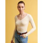 Dilvin 10842 V Yaka Kaşmirli Ultra Hafif Triko Kazak-Açık Sarı - Standart