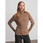 Dilvin 10861 Kaşmir Karışımlı Kemerli Kazak-Koyu Vizon - Standart
