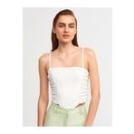 Dilvin 20129 Büzgülü Detaylı Askılı Crop Top-ekru