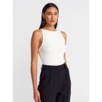 Dilvin 21048 Halter Yaka Kadın Bluz Ekru Kolsuz Günlük Stil %48 Pamuk %47 Modal %5 Elastan - 40