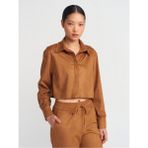 Dilvin 50493 Dökümlü Süet Crop Gömlek-Taba - 40