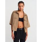 Dilvin 50495 Oversize Cepli Gömlek-Camel - 36