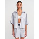Dilvin 50495 Oversize Cepli Gömlek-Mavi - 36