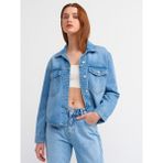 Dilvin 50719 Cepli Denim Gömlek-Mavi - 36