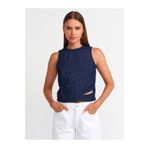 Dilvin 50733 Asimetrik Detaylı Denim Bluz-lacivert