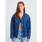 Dilvin 50749 Ön Bölümü Dikişli Oversize Denim Gömlek-Mavi - 36