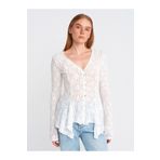 Dilvin 60433 Düğmeli Peplum Dantel Hırka-Ekru