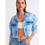 Dilvin 65347 Crop Denim Ceket-Mavi