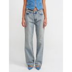 Dilvin 71426 Düşük Bel Kar Yıkama Denim Pantolon-Tint - Mavi Melanj - 38