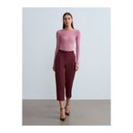 Dilvin 72166 Kemerli Kısa Paça Kumaş Pantolon-Bordo