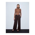 Dilvin 72244 Gold Düğmeli Geniş Paça Pantolon-, 38, 101A72244, Kahve, Kadın