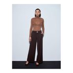 Dilvin 72244 Gold Düğmeli Geniş Paça Pantolon-, 40, 101A72244, Kahve, Kadın