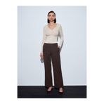 Dilvin 72252 Dikiş Detaylı Süet Görünümlü Pantolon, 40, 101A72252, Kahve, Kadın