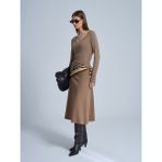 Dilvin 80390 Beli Lastikli Örme Midi Etek-Vizon - 36