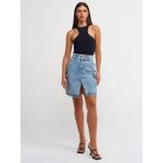 Dilvin 80548 Yanları Cepli Midi Denim Etek-Mavi - 34