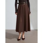 Dilvin 81074 Kemerli Pileli Midi Etek-Açık Kahve - 38