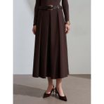 Dilvin 81074 Kemerli Pileli Midi Etek-Kahve - 38