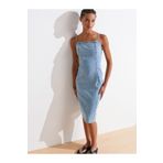 Dilvin 90563 Power Likra Ortaboy Denim Elbise-Mavi