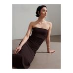 Dilvin 91368 Straplez Midi Elbise-Koyu Kahve