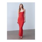 Dilvin 91671 Modal Karışımlı Askılı Uzun Elbise-Kırmızı