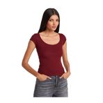 Dilvin Açık Bordo Bisiklet Yaka Fitilli T-shirt, 38, 101A31807, Açık Bordo, Kadın