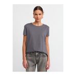 Dilvin Bisiklet Yaka Basic T-shirt, 36, 101A03471, Füme, Kadın