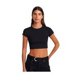 Dilvin Bisiklet Yaka Crop T-shirt, 36, 101A31810, Siyah, Kadın